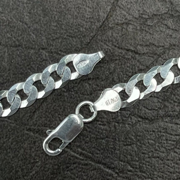 Solid Silver Chain Cuban Link 20in 4mm .925 Italy - Picture 3 of 3